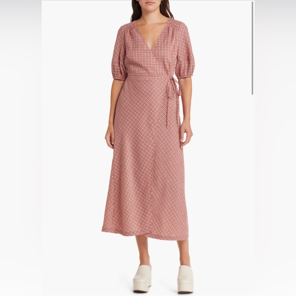 Treasure & Bond Plaid Wrap Dress